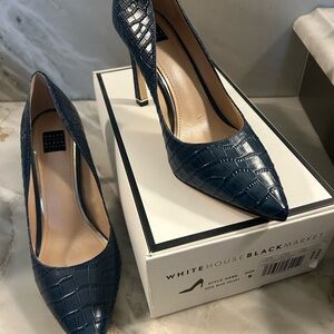 White House Black Market Navy Croc-Pattern Heels